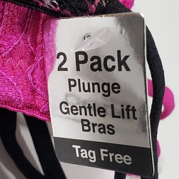2 PACK BEBE INTIMATES PLUNGE GENTLE LIFT UNDERWIRE BRAS 36D Pink/Black TAGLESS - Picture 5 of 7